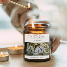 Hampers and Gifts to the UK - Send the Personalised Mr & Mrs Wedding Candle 